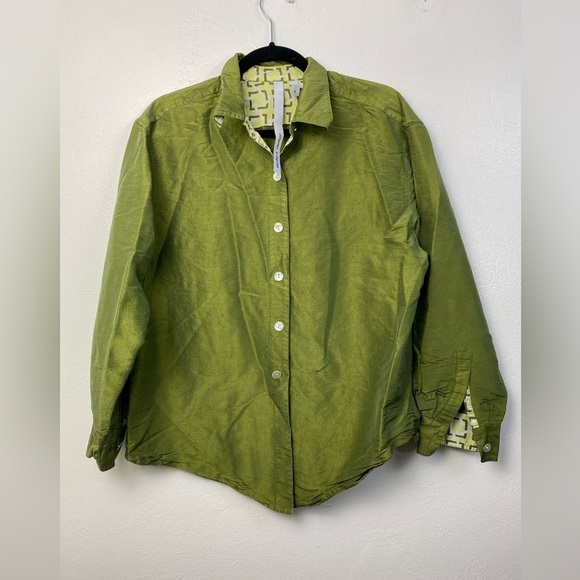 Debra Deroo Silk Green Button down Long Sleeve Lightweight Shirt Women’s Small - Picture 12 of 12